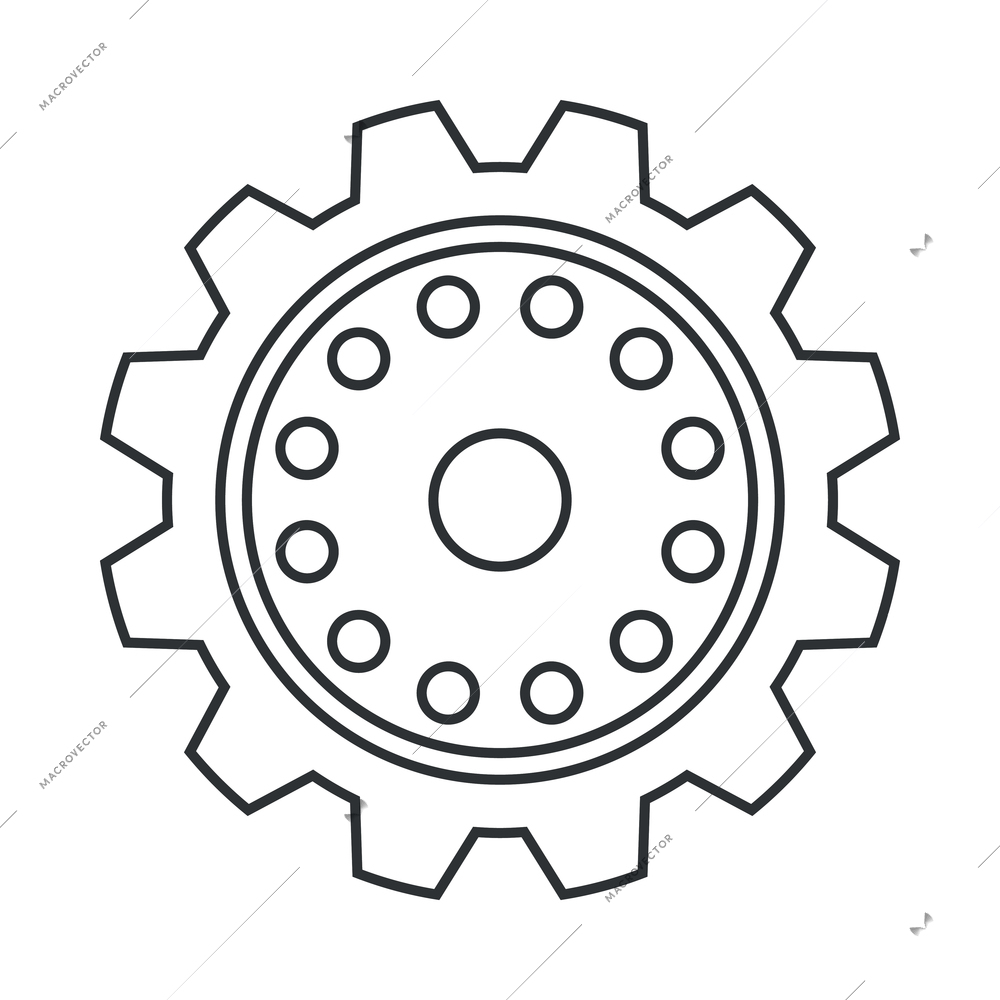 Cogs wheel composition with isolated outline icon of gear pictogram on blank background vector illustration