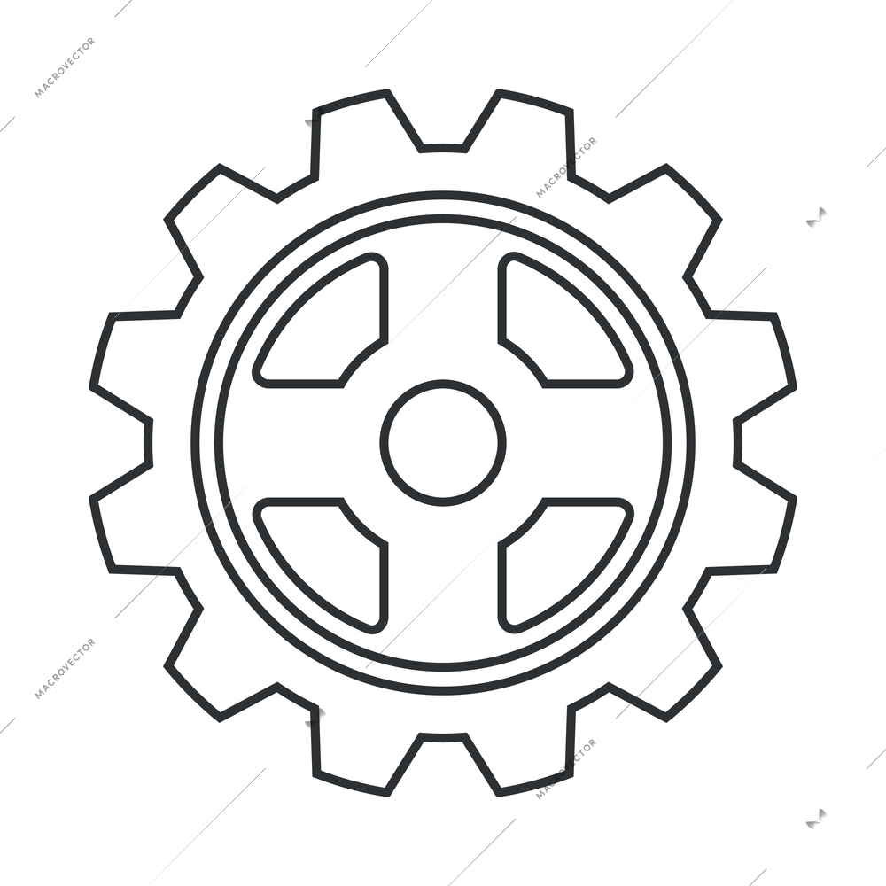 Cogs wheel composition with isolated outline icon of gear pictogram on blank background vector illustration