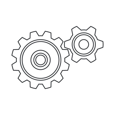 Cogs wheel composition with isolated outline icons of gear pictograms on blank background vector illustration