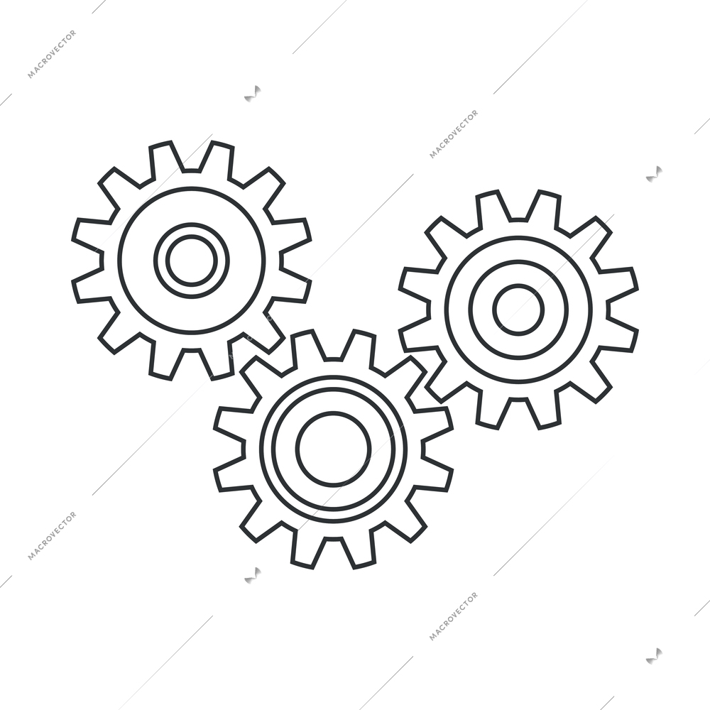 Cogs wheel composition with isolated outline icons of gear pictograms on blank background vector illustration