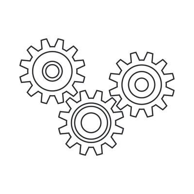 Cogs wheel composition with isolated outline icons of gear pictograms on blank background vector illustration