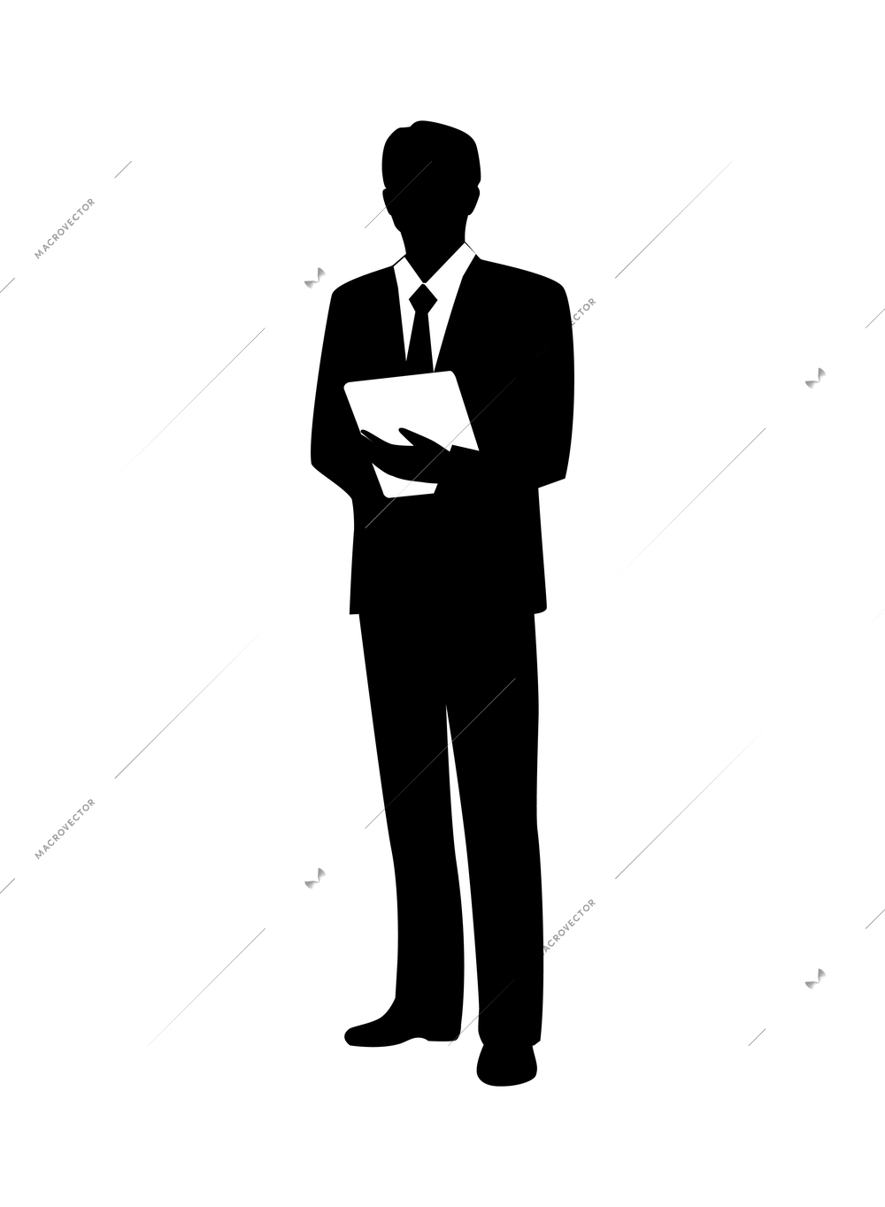 Business composition with isolated monochrome silhouette of business person on blank background vector illustration