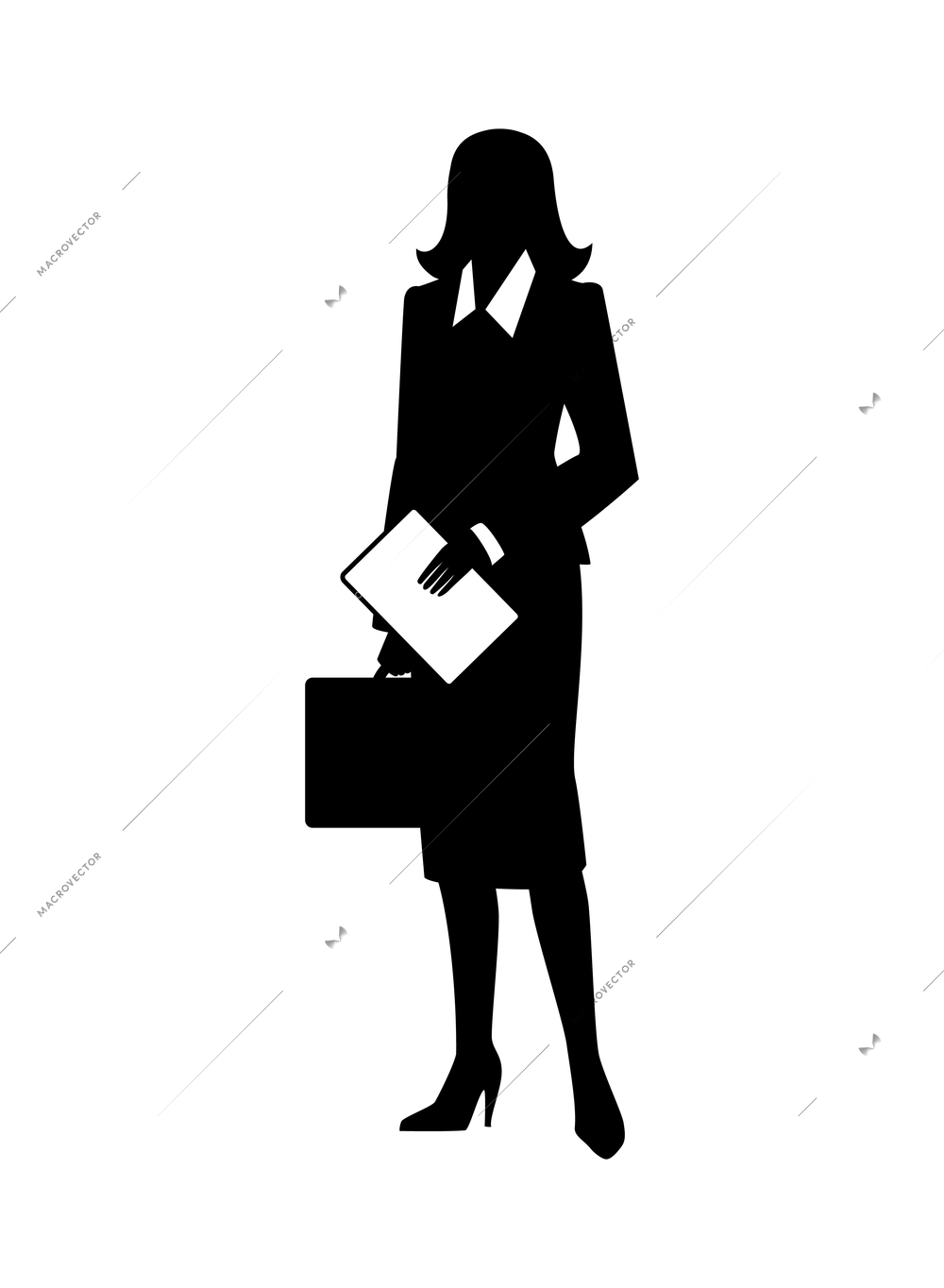 Business composition with isolated monochrome silhouette of business person on blank background vector illustration