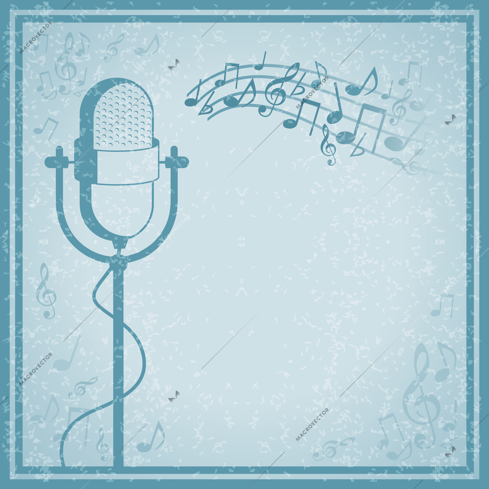 Microphone with music on vintage background vector illustration