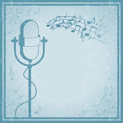 Microphone with music on vintage background vector illustration