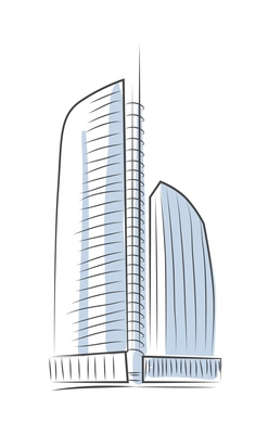 Sketch building composition with isolated image of drawn style tower skyscraper on blank background vector illustration