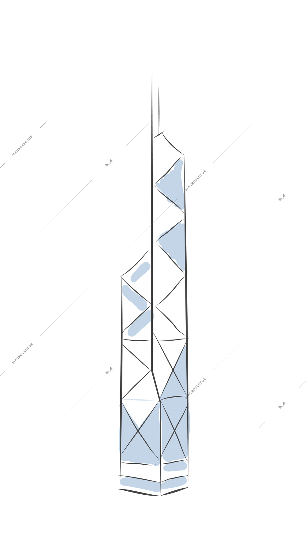 Sketch building composition with isolated image of drawn style tower skyscraper on blank background vector illustration