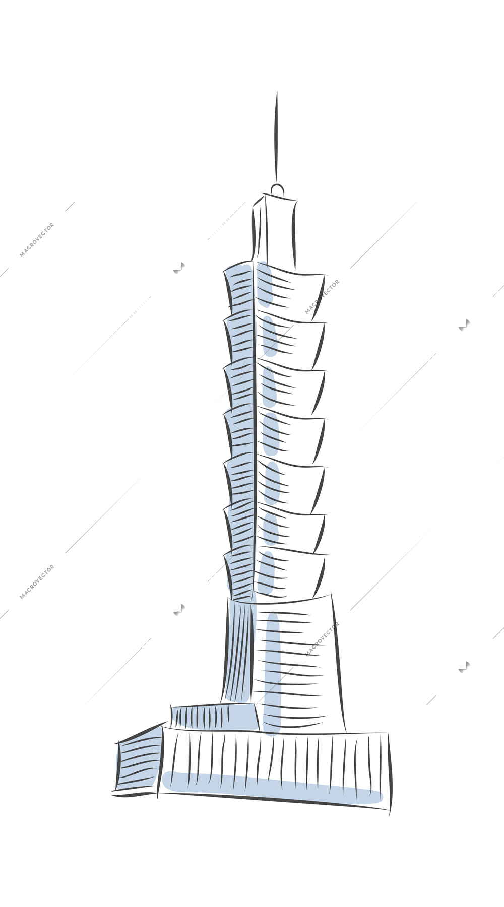 Sketch building composition with isolated image of drawn style tower skyscraper on blank background vector illustration