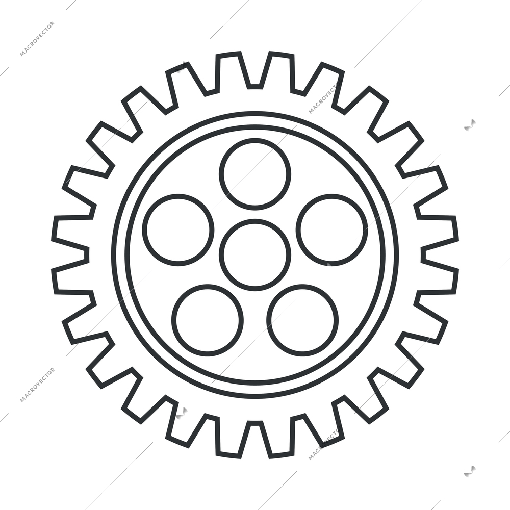 Cogs wheel composition with isolated outline icon of gear pictogram on blank background vector illustration