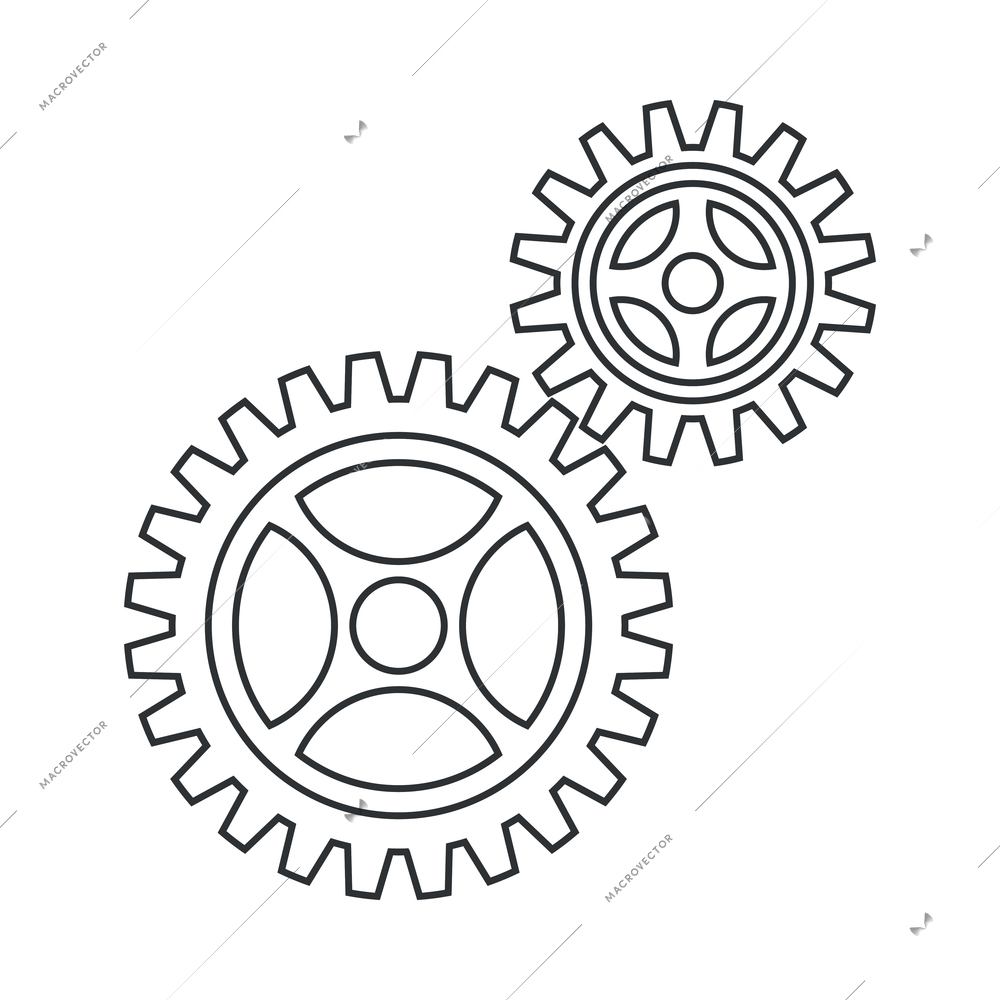 Cogs wheel composition with isolated outline icons of gear pictograms on blank background vector illustration