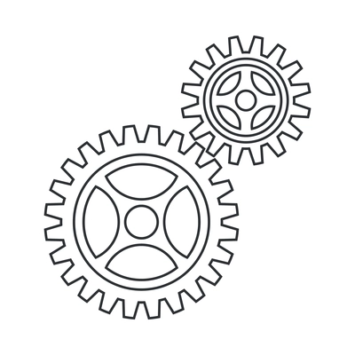 Cogs wheel composition with isolated outline icons of gear pictograms on blank background vector illustration