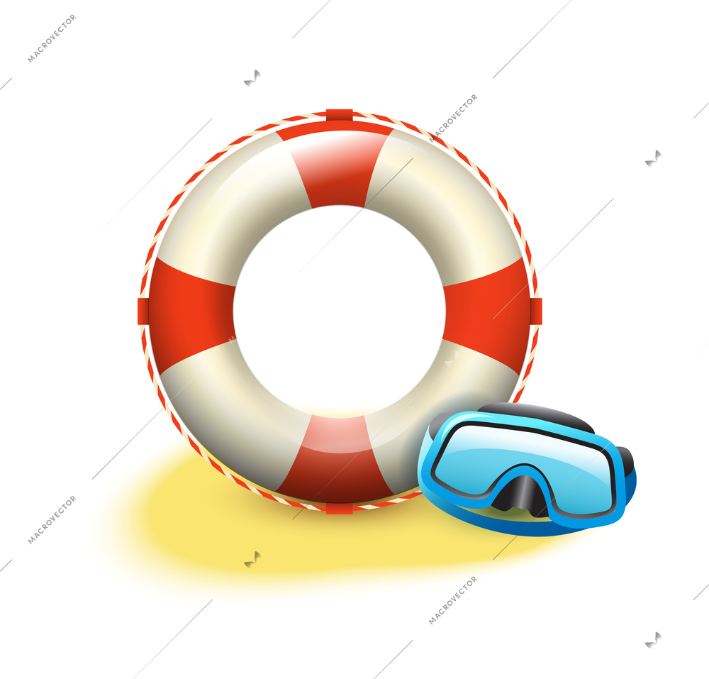 Summer holiday vacation accessories composition with sandy ground and images of beach goods vector illustration