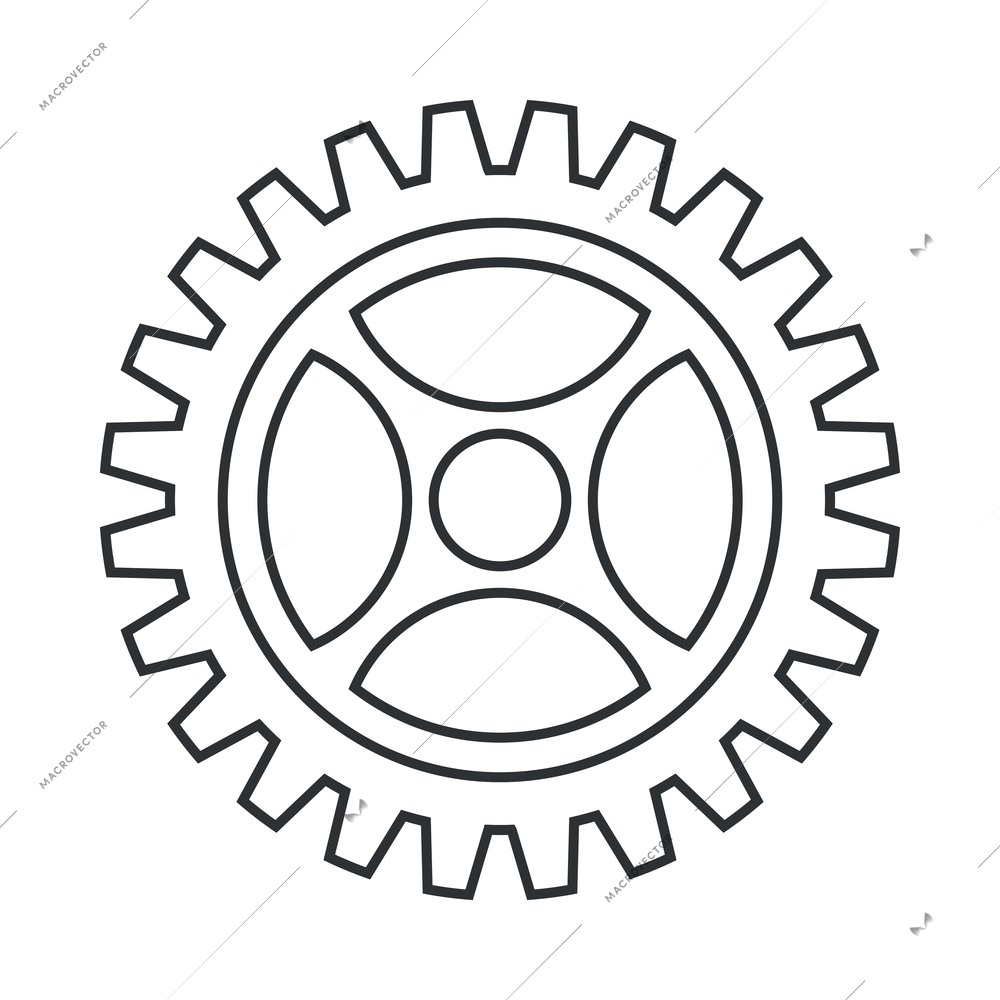 Cogs wheel composition with isolated outline icon of gear pictogram on blank background vector illustration