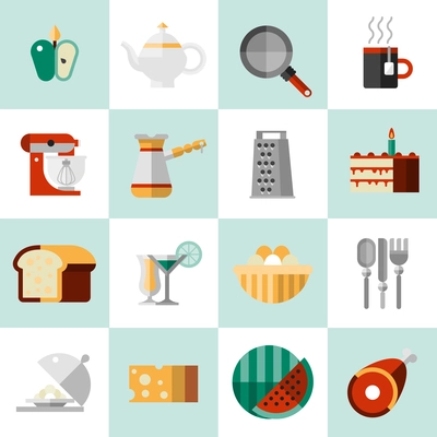 Cooking food icons set with seasoning tea pot pan mug isolated vector illustration