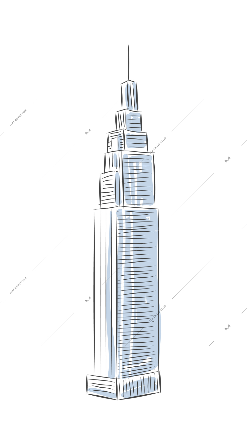 Sketch building composition with isolated image of drawn style tower skyscraper on blank background vector illustration