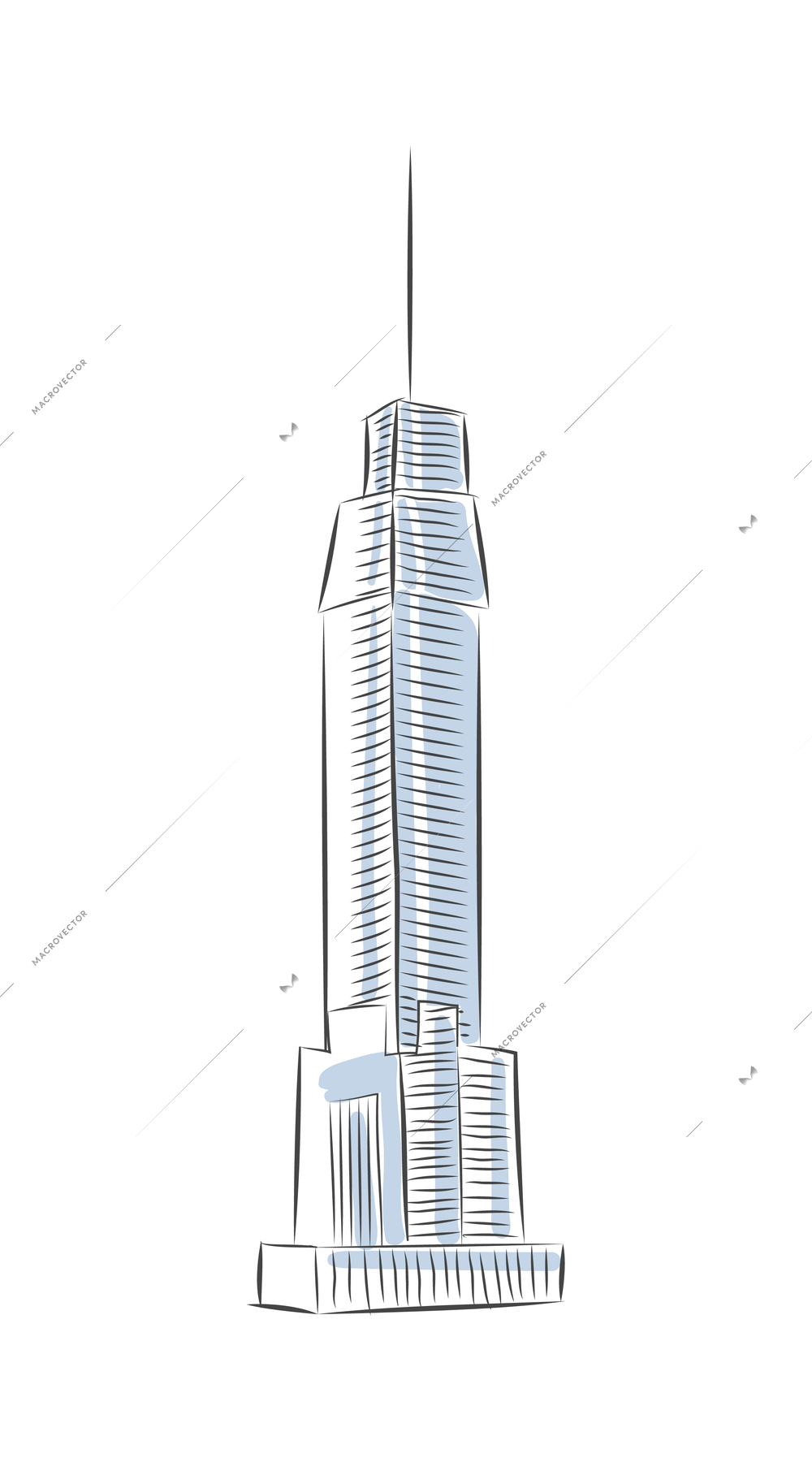 Sketch building composition with isolated image of drawn style tower skyscraper on blank background vector illustration