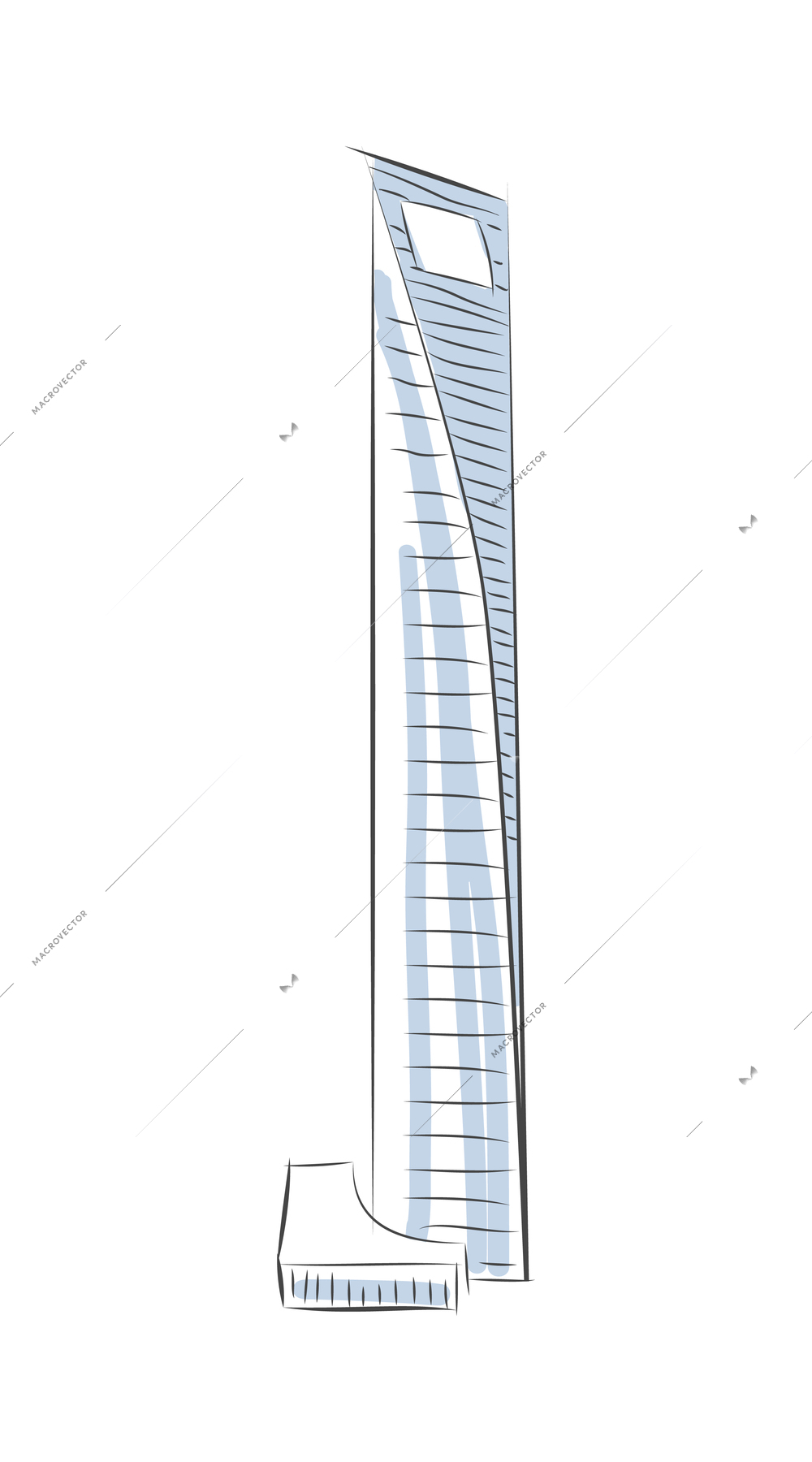 Sketch building composition with isolated image of drawn style tower skyscraper on blank background vector illustration