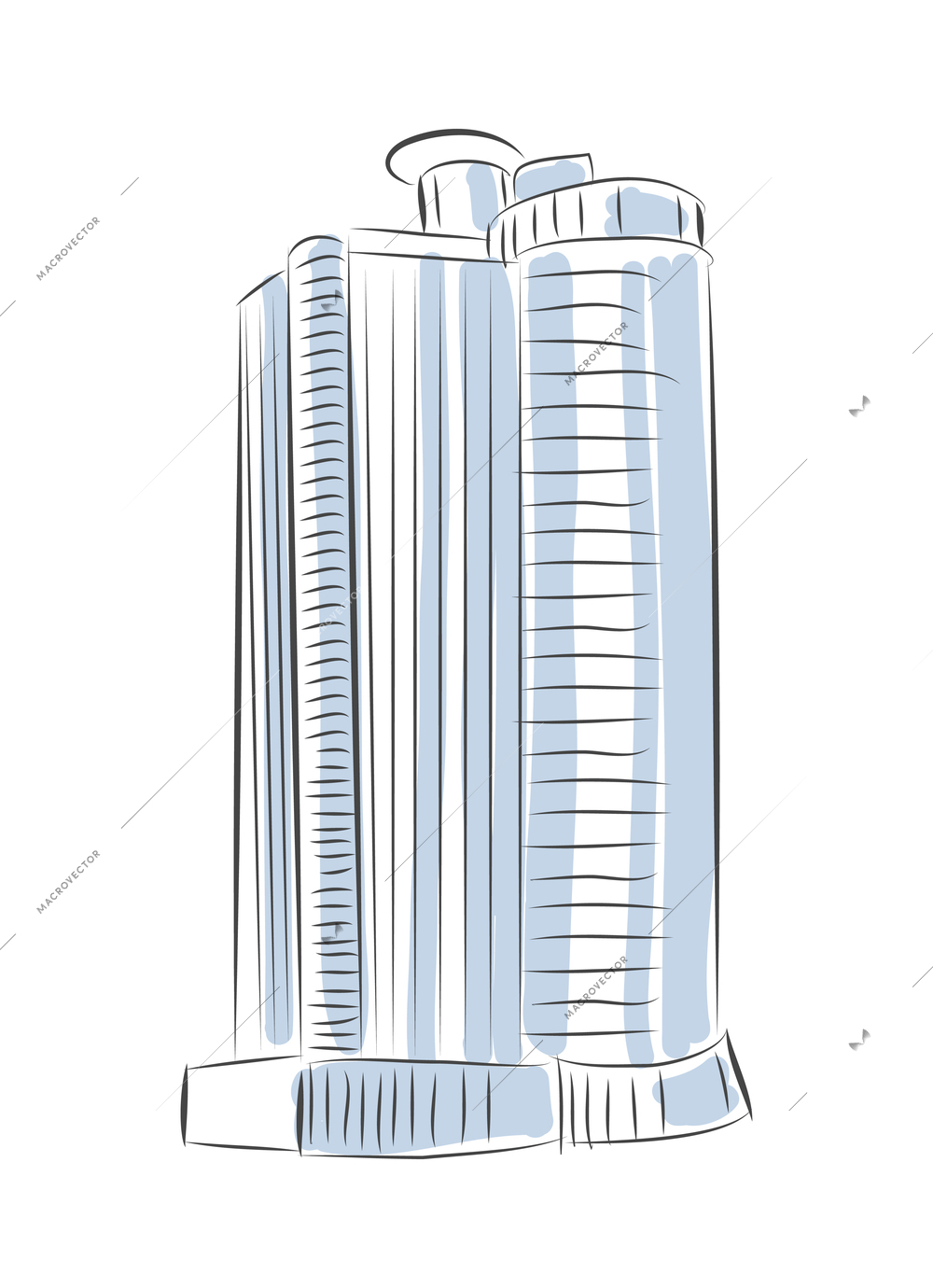 Sketch building composition with isolated image of drawn style tower skyscraper on blank background vector illustration