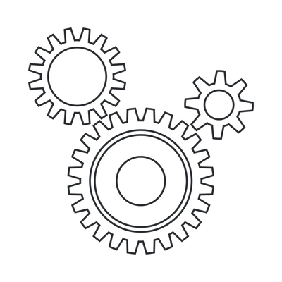 Cogs wheel composition with isolated outline icons of gear pictograms on blank background vector illustration