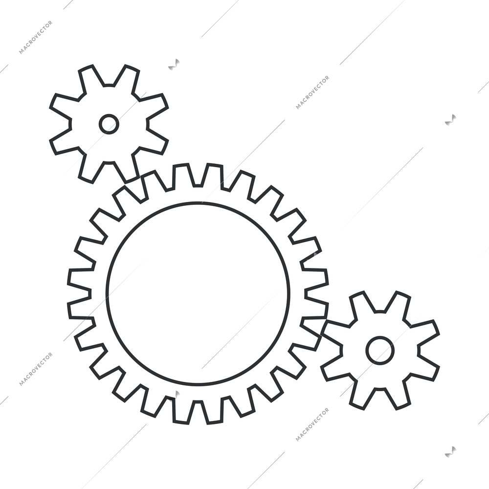 Cogs wheel composition with isolated outline icons of gear pictograms on blank background vector illustration