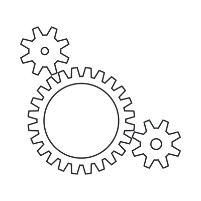 Cogs wheel composition with isolated outline icons of gear pictograms on blank background vector illustration