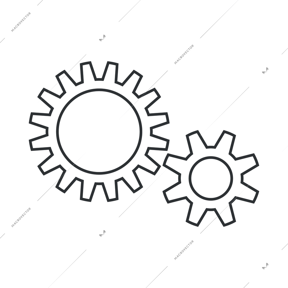 Cogs wheel composition with isolated outline icons of gear pictograms on blank background vector illustration