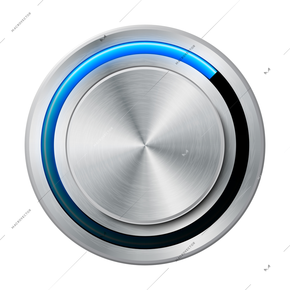 Metal interface buttons composition with isolated image of iron colored control on blank background vector illustration