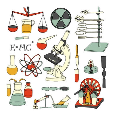 Science chemistry and physics scientific decorative colored sketch icons set isolated vector illustration