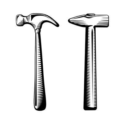 Two isolated hammers on white vector illustration