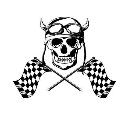 Motorcycle label composition with monochrome moto racing club artwork on blank background vector illustration