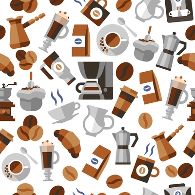 Coffee seamless pattern with sugar jar pot bean cup machine vector illustration.