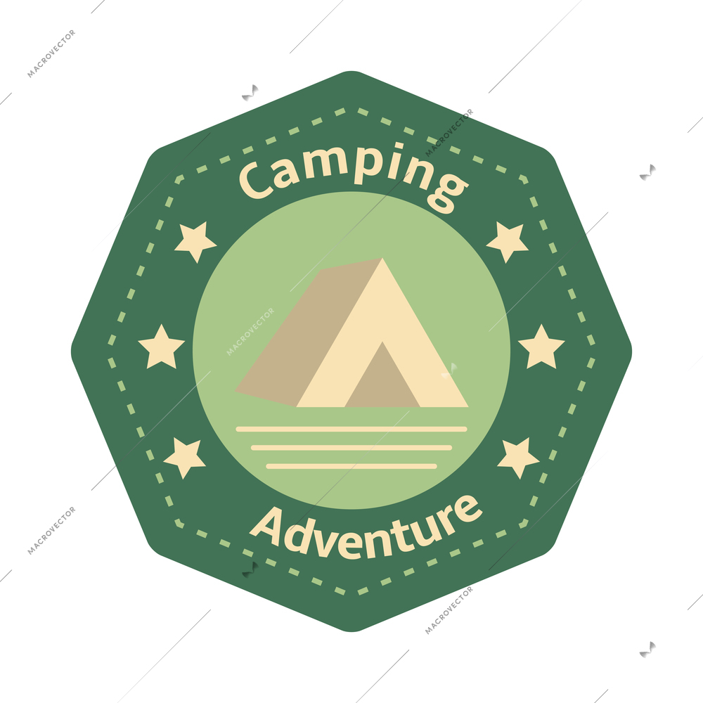 Camping emblem with isolated round composition of editable text and outdoor adventure icons vector illustration