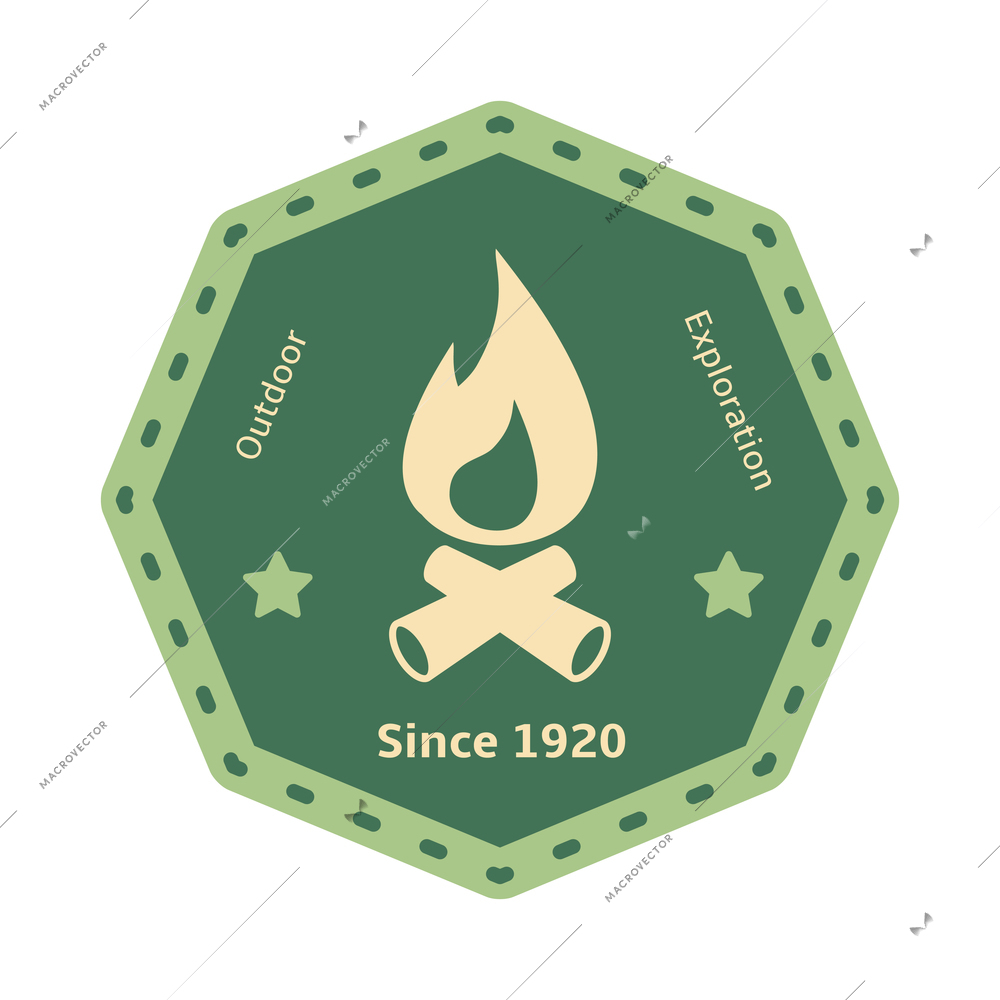 Camping emblem with isolated round composition of editable text and outdoor adventure icons vector illustration