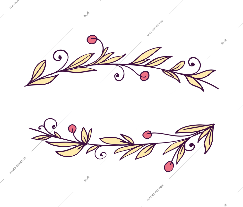 Composition with doodle style hand drawn frames and design elements for decoration with flowers isolated vector illustration