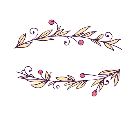 Composition with doodle style hand drawn frames and design elements for decoration with flowers isolated vector illustration