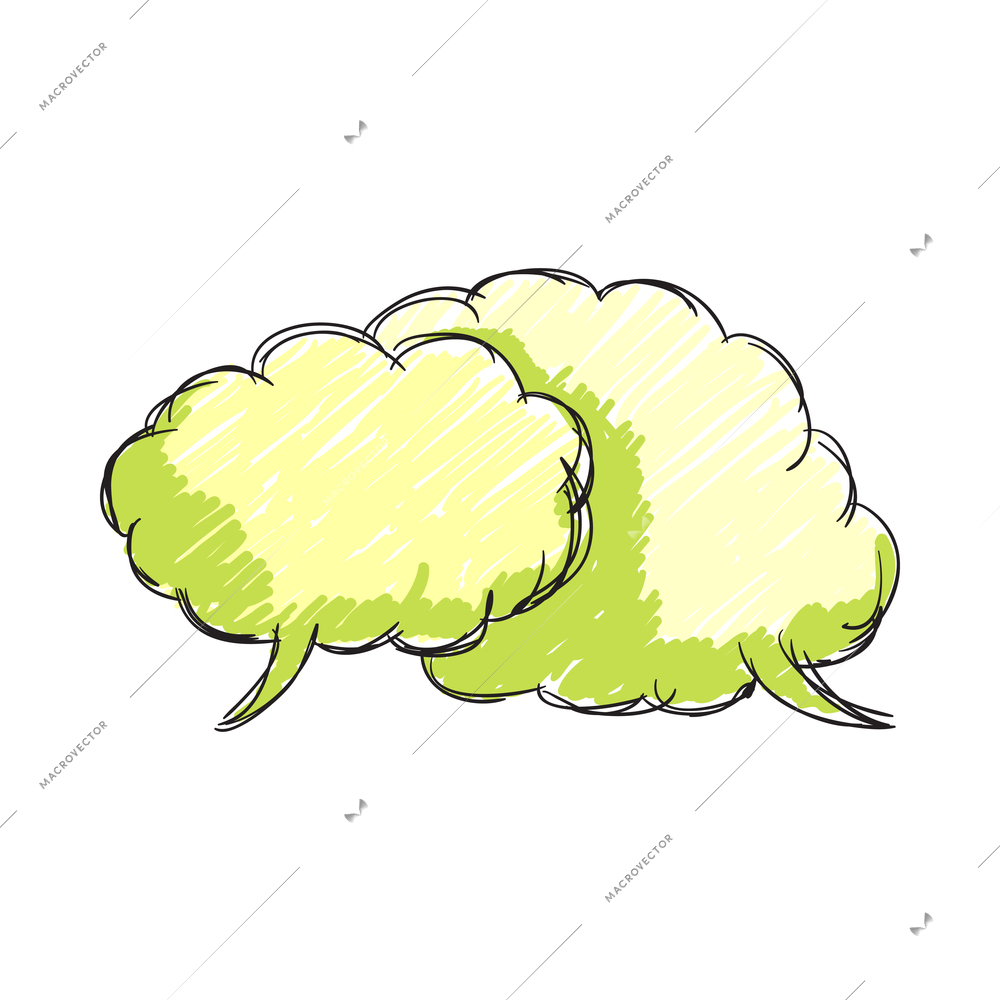 Doodle comic speech bubble composition with isolated image of colored sketch style chat cloud vector illustration