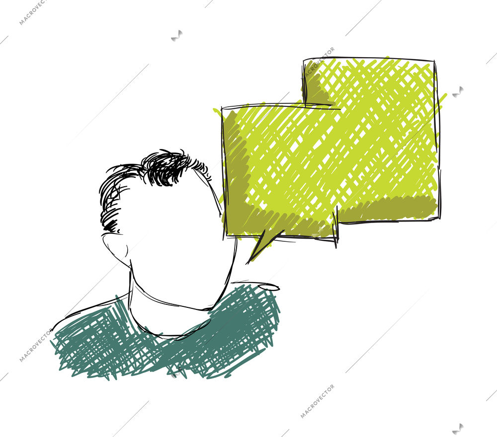 Speech bubble people composition with doodle human head and sketch style thought bubble cloud vector illustration