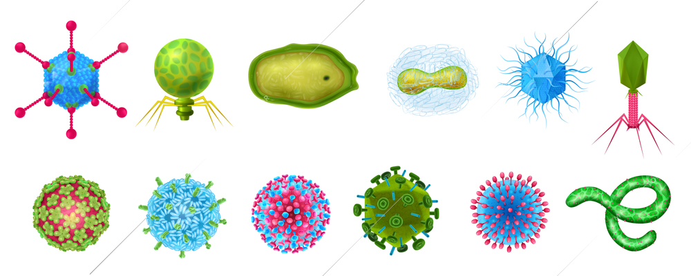 Viruses realistic icons set with epidemics and warning symbols isolated vector illustration