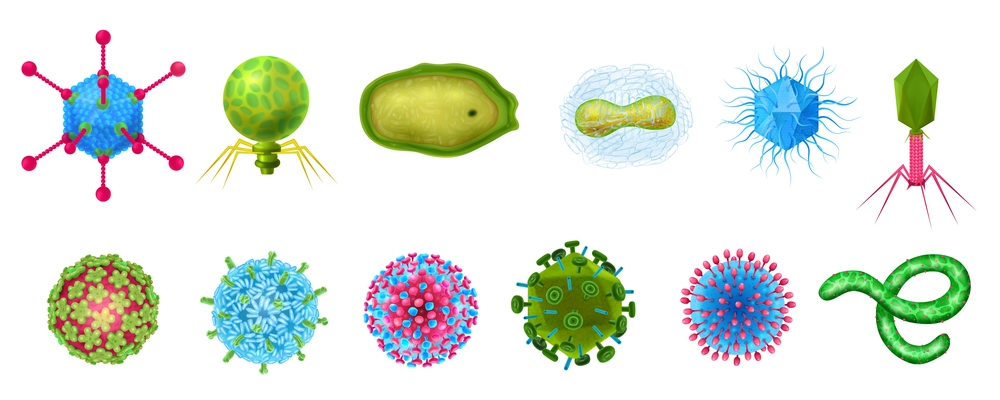 Viruses realistic icons set with epidemics and warning symbols isolated vector illustration