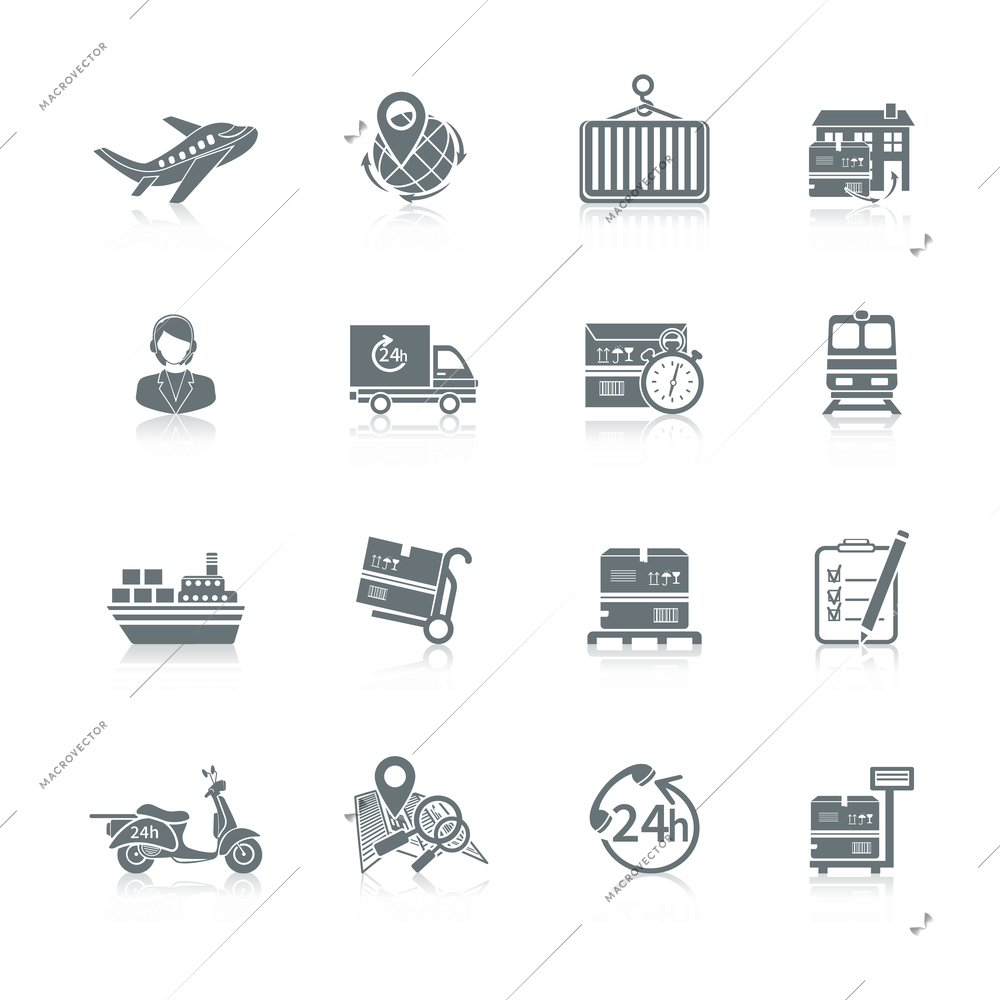 Logistic shipping freight service icons set of delivery truck box container ship isolated vector illustration.