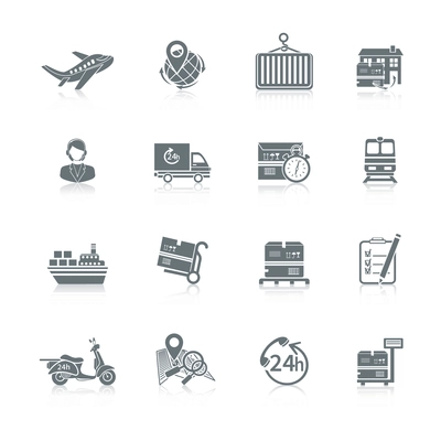 Logistic shipping freight service icons set of delivery truck box container ship isolated vector illustration.