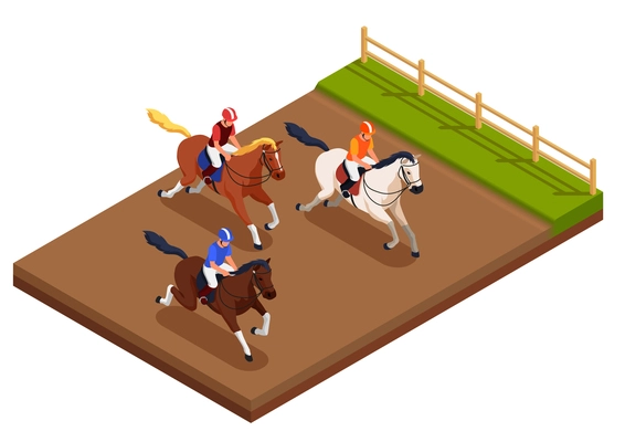 Equestrian sport concept with horse racing symbols isometric vector illustration