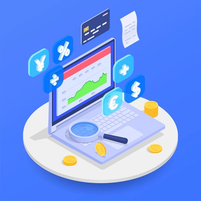 Accounting and financial audit composition with inspection symbols isometric vector illustration