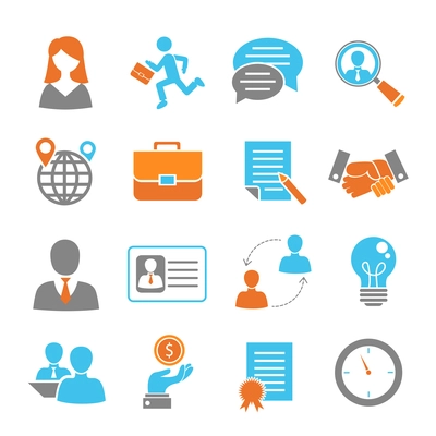 Job interview colored icons set with handshake salary employment isolated vector illustration