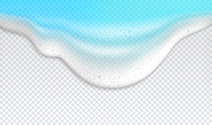 Wave realistic composition with top view image of water with bubbles of foam on transparent background vector illustration