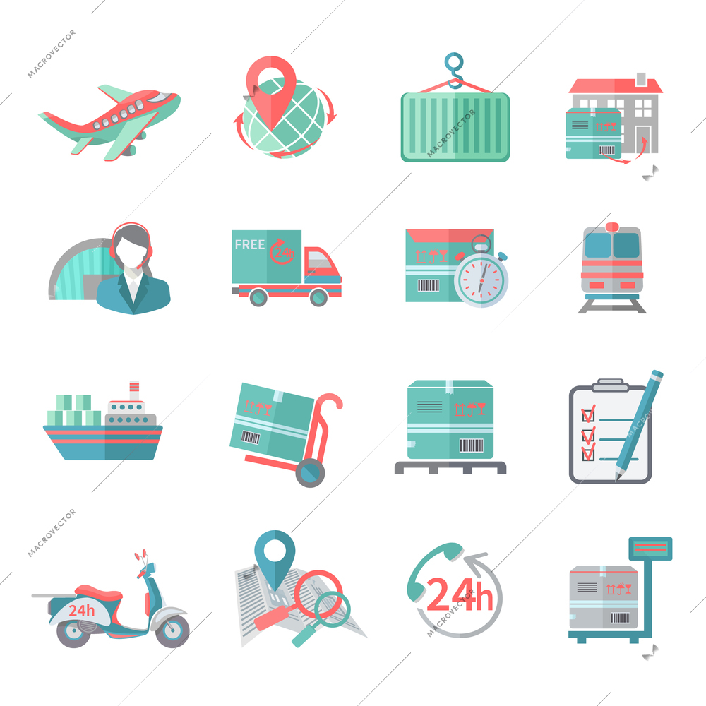 Logistic chain cargo shipping freight service icons flat set isolated vector illustration