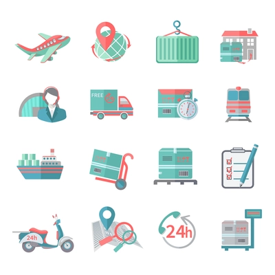 Logistic chain cargo shipping freight service icons flat set isolated vector illustration