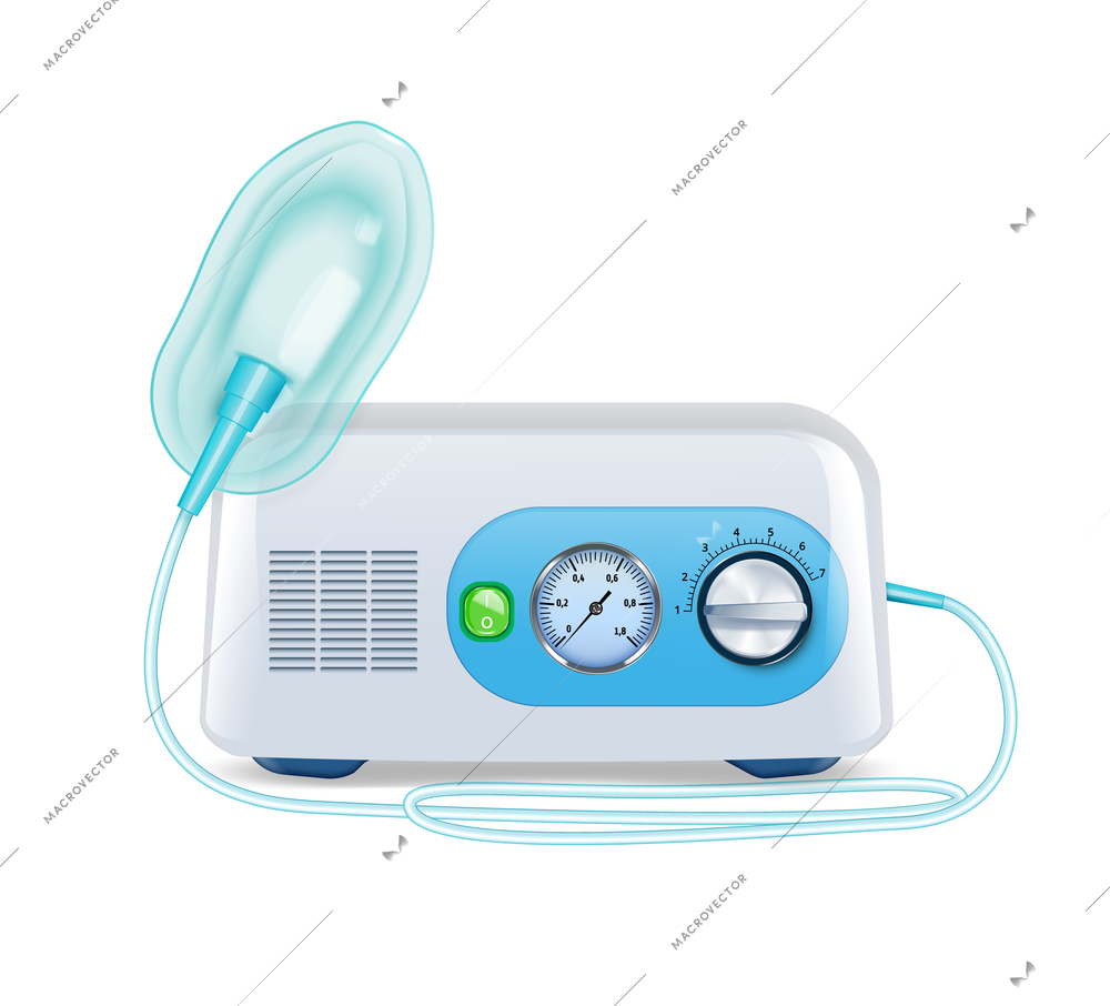 Realistic nebulizer with face oxygen mask for pneumonia asthma bronchitis treatment on white background vector illustration