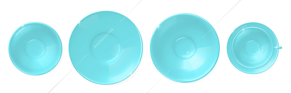 Set of turquoise dishes of different sizes and types top view realistic isolated vector illustration