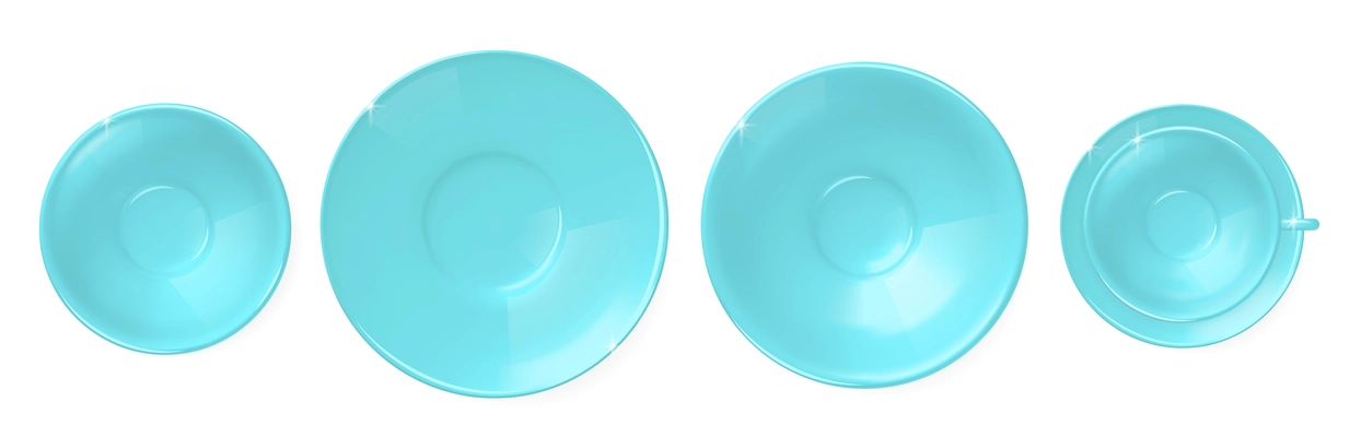 Set of turquoise dishes of different sizes and types top view realistic isolated vector illustration